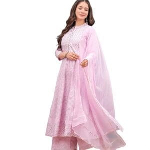 MANHAREE | Women's Rayon Anarkali Kurta with Pant & Dupatta Set